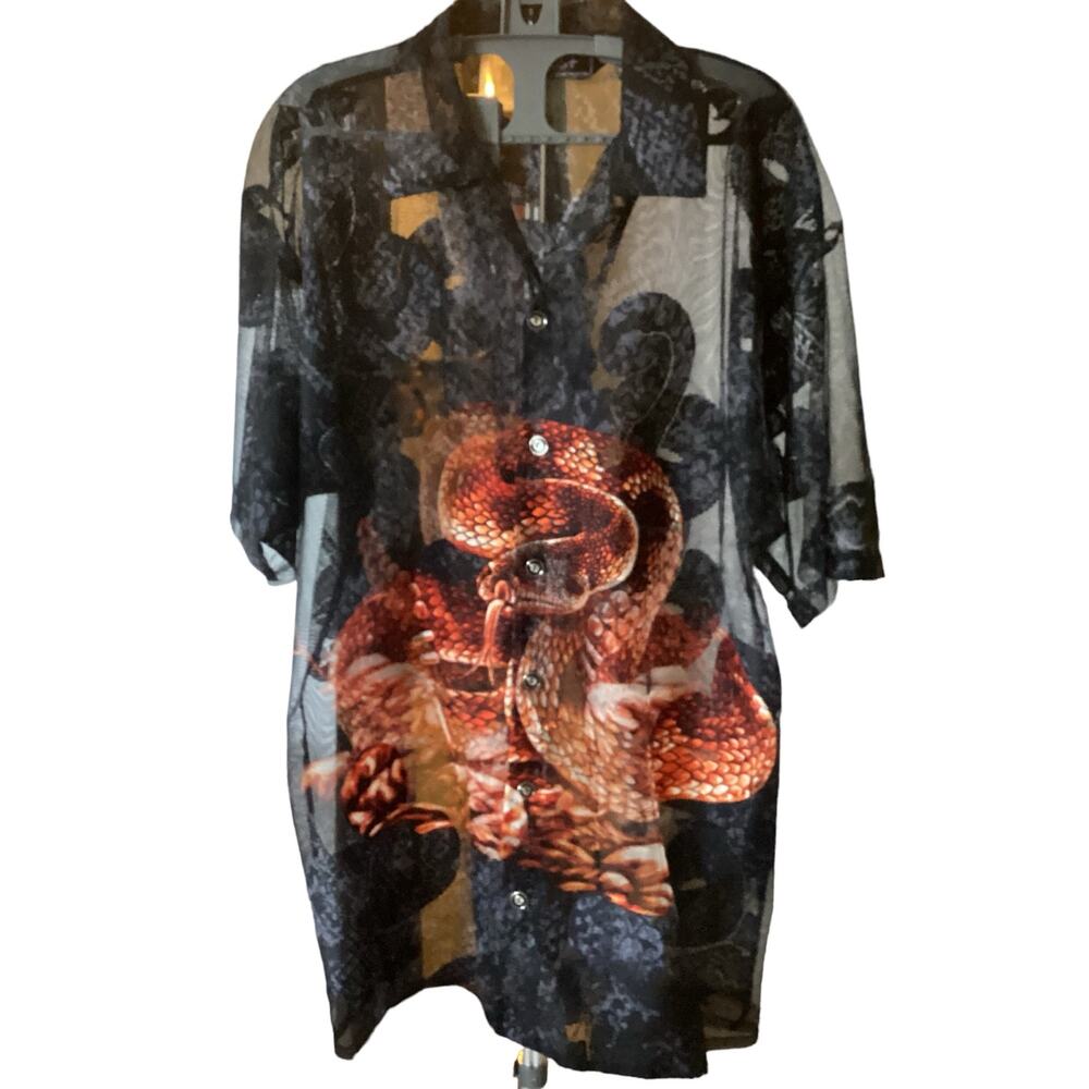 Trust Couture Collection Unique See Thru Cobra Graphic Design Shirt Size L